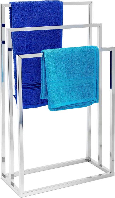 Relaxdays handdoekenrek rvs, 3 stangen, vrijstaand, handdoekenhouder  handdoekrek | bol.com