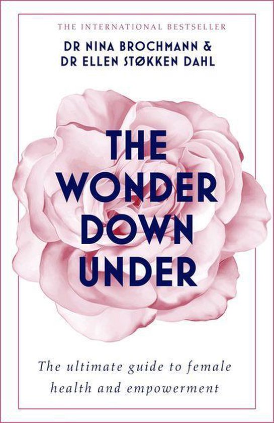 Boekcover "The Wonder Down Under" met roze bloem en blauwe tekst.