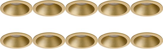 Spot Armatuur 10 Pack - Pragmi Pollon Pro - GU10 Inbouwspot - Rond - Goud - Aluminium - Verdiept - Ø82mm