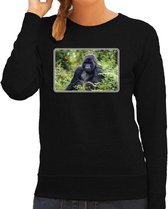 Dieren sweater met apen foto - zwart - voor dames - natuur / Gorilla aap cadeau trui - kleding / sweat shirt L