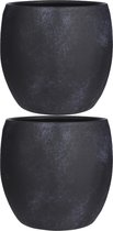 2x stuks bloempot in kleur mat zwart keramiek voor kamerplant H31 x D33 cm- plantenpotten binnen