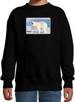 Dieren sweater met ijsberen foto - zwart - voor kinderen - natuur / ijsbeer cadeau trui - sweat shirt / kleding 5-6 jaar (110/116)