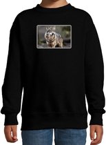 Dieren sweater met wolven foto - zwart - voor kinderen - wolf cadeau trui - kleding / sweat shirt 3-4 jaar (98/104)