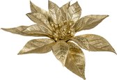 2x stuks decoratie bloemen kerststerren goud glitter op clip 18 cm - Decoratiebloemen/kerstboomversiering
