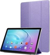 Horizontale leren flip-case met zijdetextuur en drie-uitklapbare houder voor Galaxy Tab T725 (paars)