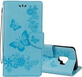 Voor Galaxy S9 vintage reliëf bloemen vlinder patroon horizontale flip lederen tas met kaartsleuf & houder & portemonnee & lanyard (blauw)