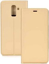 Ultradunne geperste magnetische TPU + PU lederen hoes voor Galaxy J8 (2018), met kaartsleuf en houder (goud)