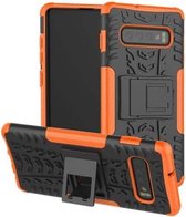 Tyre Texture TPU + PC schokbestendig hoesje voor Galaxy S10 +, met houder (oranje)