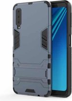 Schokbestendige pc + TPU-hoes voor Galaxy A7 (2018), met houder (marineblauw)