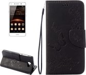 Voor Huawei Y5II Geperst Bloemen Vlinderpatroon Horizontale Flip Leren Case met Magnetische Gesp & Houder & Kaartsleuven & Portemonnee (Zwart)