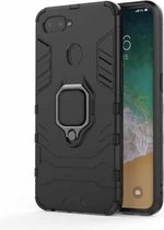 PC + TPU schokbestendige beschermhoes voor OPPO F9, met magnetische ringhouder (zwart)