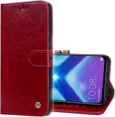 Zakelijke stijl olie-wax textuur horizontale flip lederen hoes voor Huawei Honor 8X, met houder & kaartsleuven en portemonnee (rood)