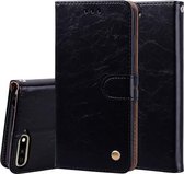 Business Style Oil Wax Texture Horizontale Flip Leather Case voor Huawei Y6 (2018), met houder & kaartsleuven & portemonnee (zwart)