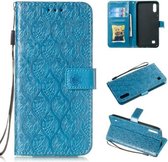 Geperst afdrukken Rotan bloempatroon Horizontale flip PU lederen tas voor Galaxy M10 / A10, met houder en kaartsleuven en portemonnee en fotolijst (blauw)