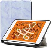 Marmeren patroon horizontale flip lederen hoes voor iPad Mini 2019, met drie-vouwbare houder en pennenvak en slaap- / wekfunctie (paars)