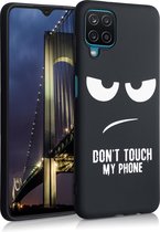 kwmobile telefoonhoesje compatibel met Samsung Galaxy A12 - Hoesje voor smartphone in wit / zwart - Don't Touch My Phone design