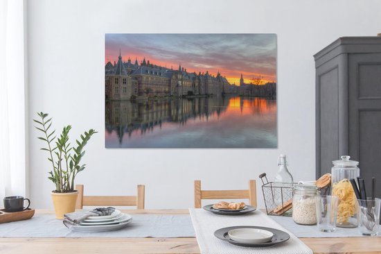 Beau ciel orange au dessus de la Haye Toile 140x90 cm - Tirage photo sur toile (Décoration murale salon / chambre)