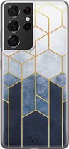 Samsung Galaxy S21 Ultra siliconen hoesje - Geometrisch fade art - Soft Case Telefoonhoesje - Blauw - Print