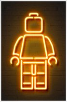 JUNIQE - Poster met kunststof lijst Neon Lego -13x18 /Oranje & Zwart