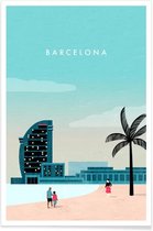 JUNIQE - Poster Barcelona - retro -13x18 /Turkoois