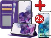 Samsung S20 Hoesje Book Case Met 2x Screenprotector - Samsung Galaxy S20 Case Wallet Hoesje Met 2x Screenprotector - Paars