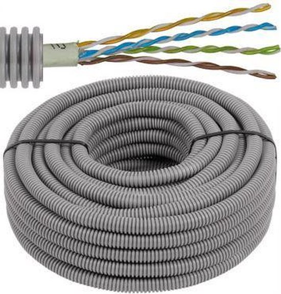 Flexibele voorbedrade buis met UTP kabel cat. 5e Ø 16mm, 25 meter FLEX MN25UTP5