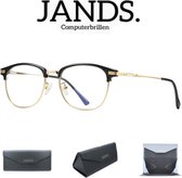 JANDS. NR.2 - Computerbril - Met Hardcase - Blauw Licht Bril - Blue Light Glasses - Beeldschermbril - Tegen Vermoeide Ogen - Zonder Sterkte - Unisex - Zwart/Goud - Met Gratis Accessoires