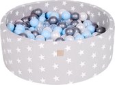 Ronde Ballenbak set incl 200 ballen 90x30cm - Licht Grijs Sterren: Transparant, Zilver, Parel Wit, Babyblauw