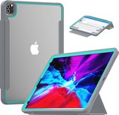 Tablet hoes geschikt voor Apple iPad Pro 12.9 (2018/2020) - Tri-Fold Book Case met Transparante Back Cover en Pencil Houder - Licht Blauw/Grijs