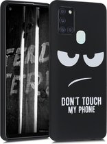 kwmobile telefoonhoesje geschikt voor Samsung Galaxy A21s - Hoesje voor smartphone in wit / zwart - Backcover van TPU - Don't Touch My Phone design