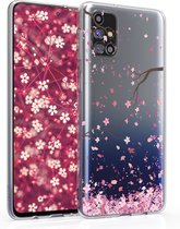 kwmobile telefoonhoesje voor Samsung Galaxy M31s - Hoesje voor smartphone in poederroze / donkerbruin / transparant - Kersenbloesembladeren design