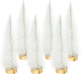 Dennenboom sneeuwwit glitter - 20 cm - set van 6 stuks