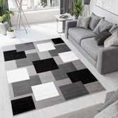 Tapiso Luxury Vloerkleed Grijs Wit Zwart Modern Tapijt Maat- 140x200