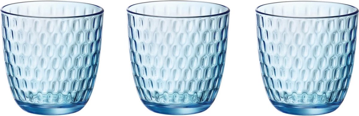 12x stuks waterglazen blauw transparant met relief 290 ml - Glazen - Drinkglas/waterglas/sapglas