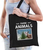 Dieren Geit foto tas katoen volw + kind zwart - farm animals - kado boodschappentas/ gymtas / sporttas - Geiten