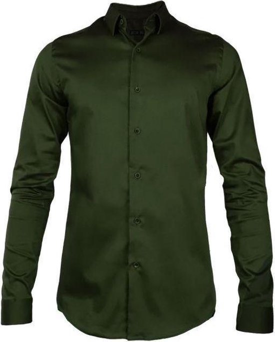 Rox - Heren overhemd Danny - Donkergroen - Slanke pasvorm - Maat XL