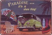Metalen plaatje - Vintage Camperbusje - Paradise - 20x30cm
