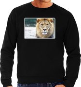 Dieren sweater leeuwen foto - zwart - heren - natuur / leeuw cadeau trui - Afrikaanse dieren kleding / sweat shirt M