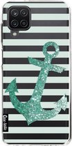 Casetastic Samsung Galaxy A12 (2021) Hoesje - Softcover Hoesje met Design - Glitter Anchor Mint Print