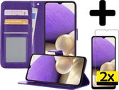 Samsung A32 5G Hoesje Book Case Met 2x Screenprotector - Samsung Galaxy A32 5G Case Wallet Cover - Samsung A32 5G Hoesje Met 2x Screenprotector - Paars