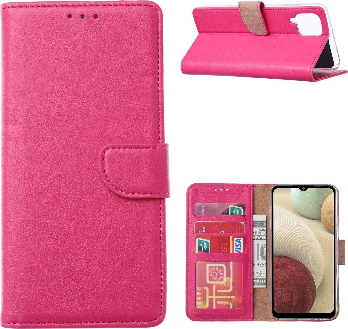 Book Cover Samsung Galaxy A12 Roze met Pasjeshouder