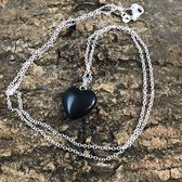 Wellness-House | Zilveren (925 ST) Ketting Hart Obsidiaan | Obsidiaan | Ketting Met Edelsteen | Zen | Liefde | Bescherming | Kracht