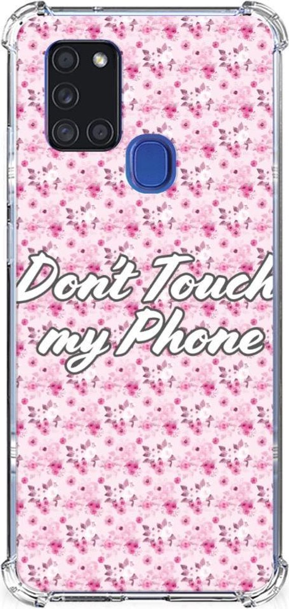 Back Cover voor Samsung Galaxy A21s Anti Shock Case Flowers Pink DTMP