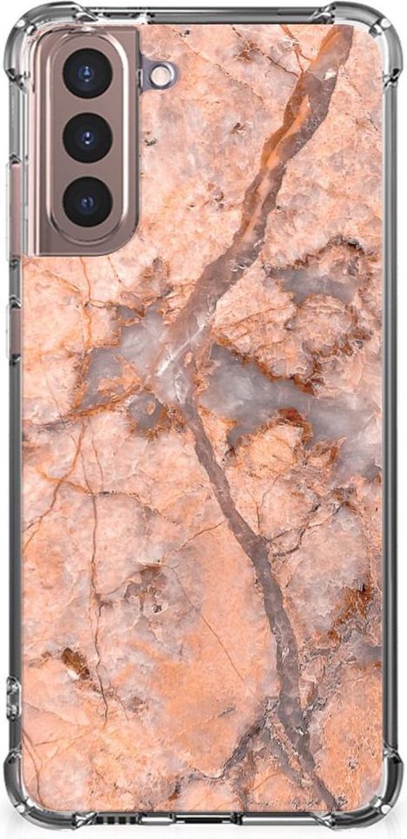 Samsung Galaxy S21 Plus Anti-Shock Hoesje Marmer Oranje