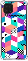 Shockproof Case Geschikt voor Samsung Galaxy A12 Smartphone hoesje met doorzichtige rand Blokken Kleurrijke