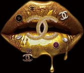 120 x 80 cm - Glasschilderij - Gouden lippen - Chanel logo - schilderij fotokunst - foto print op glas