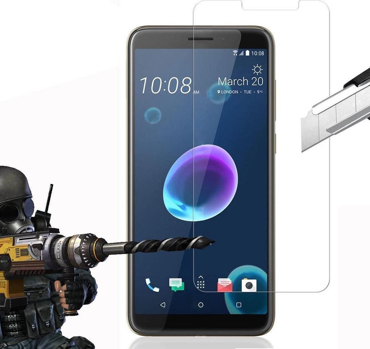 Screenprotector Glas - Tempered Glass Screen Protector - 2x Geschikt voor: HTC Desire 12