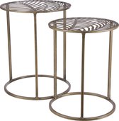 Mica Decorations Bijzettafel - Set van 2 - H50 x Ø40 cm - Metaal - Goud