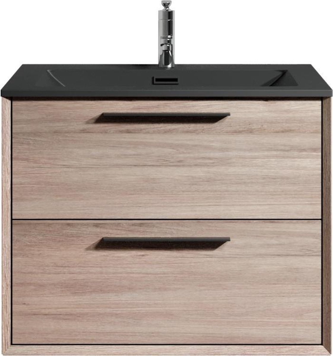 Badkamermeubel Colon 60cm - licht eiken met zwarte wastafel