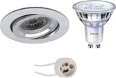 PHILIPS - LED Spot Set - SceneSwitch 827 36D - Proma Aerony Pro - GU10 Fitting - Dimbaar - Inbouw Rond - Mat Zilver - 1.5W-5W - Warm Wit 2200K-2700K - Kantelbaar - Ø82mm